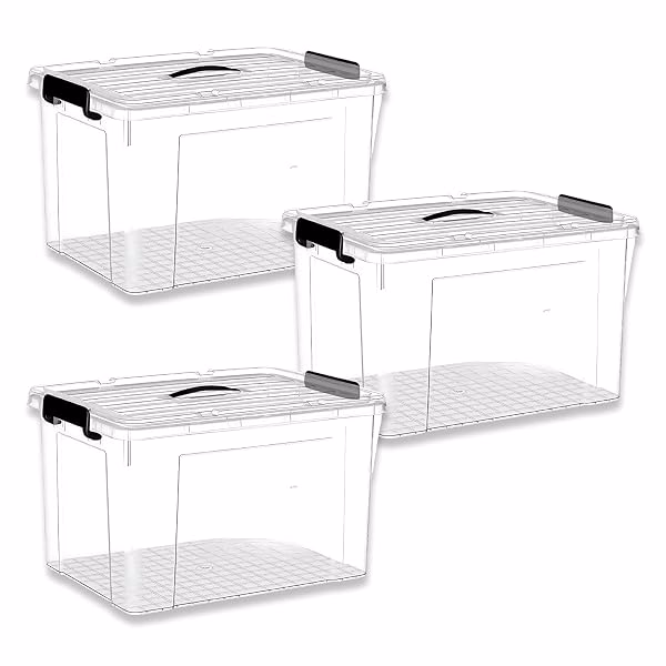 Transparent stackable storage bins